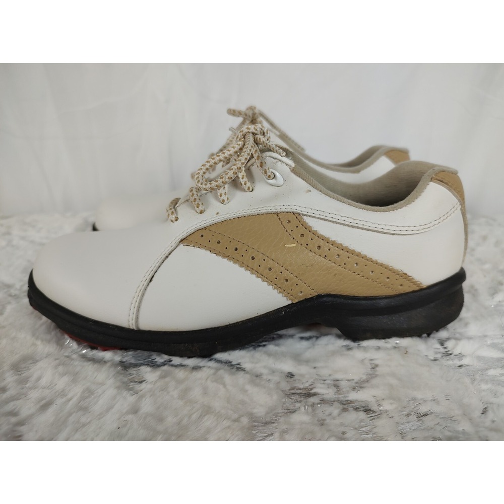 FootJoy GreenJoys 48392 Womens White Tan Saddle Spiked Golf Shoes Size 5.5 M